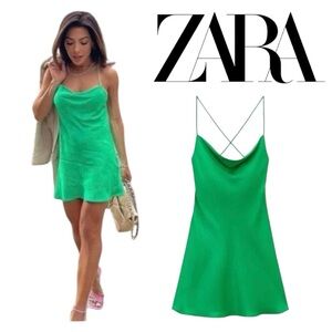 Zara Kelly Green Satin Cross-back Mini Dress Size XXL